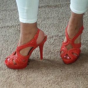 Burnt orange high heel shoes